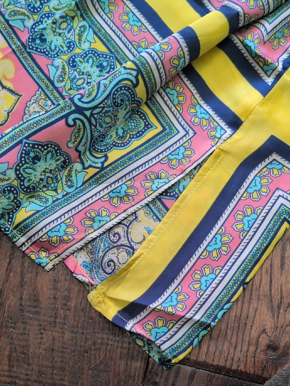 SUNDANCE I NWT Bella Verona Boho Mixed Print Kimono Style Silky Dress, L - Picture 8 of 13